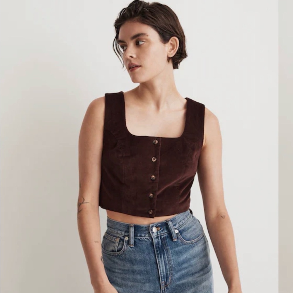 Madewell Dark Brown Corduroy Crop Top